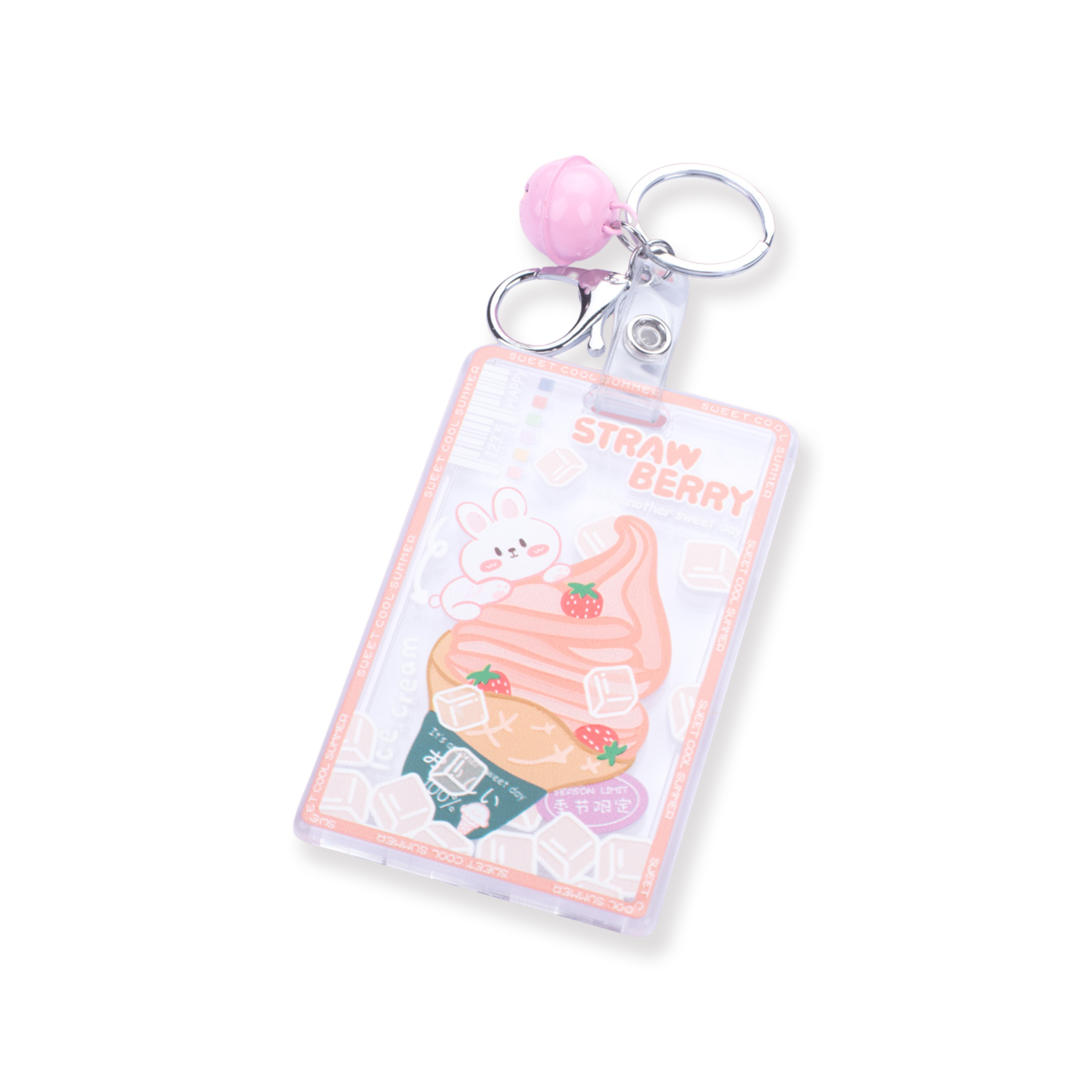 Acrylic Card Holder With Little Bell - Strawberry