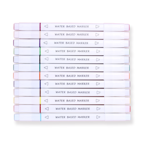 Double-Sided Water-based Marker Pen - 12 Color Set - Stationery Pal