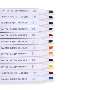 Double-Sided Water-based Marker Pen - 12 Color Set - Stationery Pal