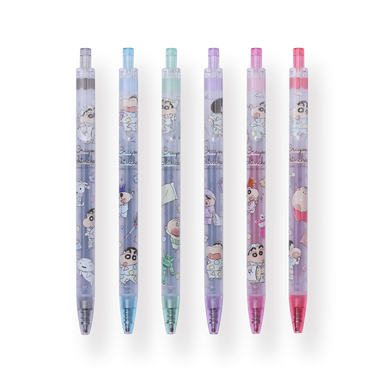 T'S Factory Crayon Shin-chan Knock Type Gel Pen - 0.5 mm - 6 Color Set - Pajama Friends - Stationery Pal