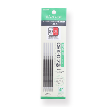 Zebra Ballpoint Pen Biotube CEK-0.7 Refill - 0.7 mm - Red - Set of 5 - Stationery Pal