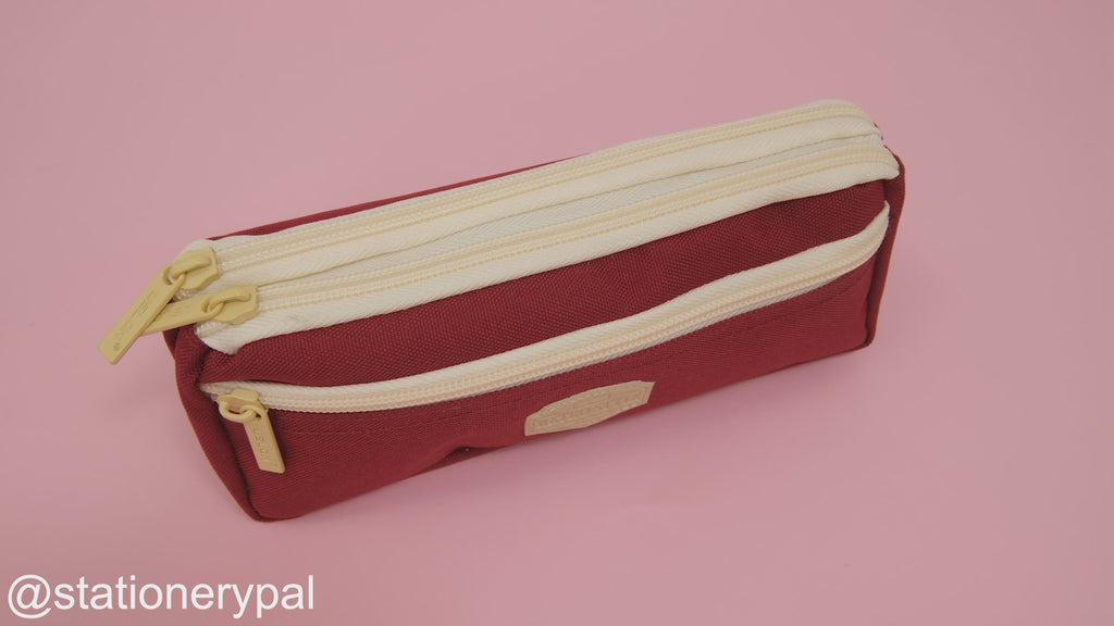 Multi-functional Dual-Zippered Pencil Case - Burgundy Red