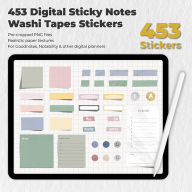 453 Digital Sticky Notes Washi Tapes Stickers For Digital Planner - Stationery Pal