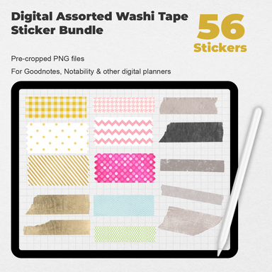 56 Digital Assorted Washi Tape Sticker Bundle - Stationery Pal