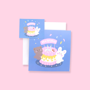 Bear & Bunny 3D Birthday Greeting Card - Blue - Stationery Pal