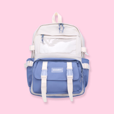Korean Backpack - Blue + White - Stationery Pal