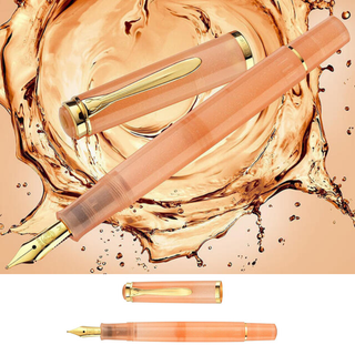 Pelikan M200 Apricot Agate Fountain Pen featuring a warm apricot color with gold shimmer, part of Pelikan’s 2025 limited-edition release inspired by Edelstein Ink of the Year.