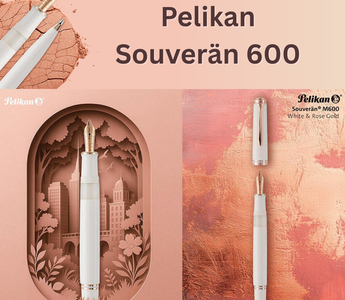 Pelikan Souverän 600 White & Rose Gold luxury fountain pen and ballpoint, limited edition with smooth 14k gold nib, elegant white and rose gold design, perfect for collectors and stationery enthusiasts