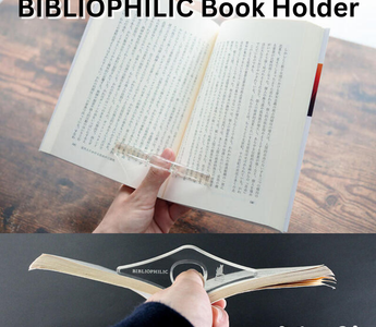 BIBLIOPHILIC acrylic Book Holder for Reading with laser-engraved logo, designed for one-hand reading comfort. Lightweight, stylish, and perfect for book lovers and students.