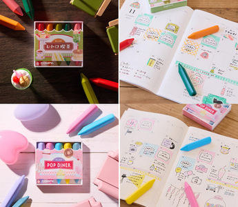 Coupy Marker Retro Café & Pop Diner limited edition sets by Sakura Craypas featuring smooth pastel colors, non-bleeding markers, and cute retro-inspired Japanese stationery for journaling and creative note-taking.