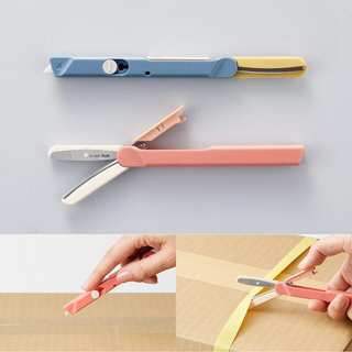 Fitcut Curve Twiggy + Cutter, a stylish two-in-one unboxing tool with scissors and a ceramic cutter, perfect for opening boxes, envelopes, tape, and packaging safely.