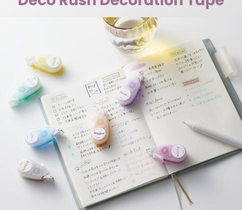 Limited edition Deco Rush decoration tape Topic Designs by PLUS, featuring cute and practical title lettering for planners, journals, and notes.