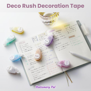 Limited edition Deco Rush decoration tape Topic Designs by PLUS, featuring cute and practical title lettering for planners, journals, and notes.