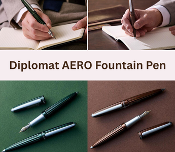 Diplomat AERO Fountain Pen in Evergreen and Marrakesh colors, featuring a glossy lacquer finish, 14k gold nib, and stylish design for collectors and stationery lovers.