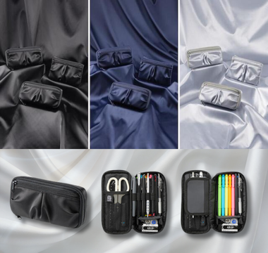 Shiny and stylish FABFAB pen case with expandable storage, multiple pockets, and modern design, perfect for students, office workers, and stationery enthusiasts