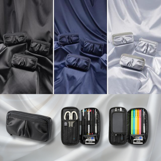 Shiny and stylish FABFAB pen case with expandable storage, multiple pockets, and modern design, perfect for students, office workers, and stationery enthusiasts