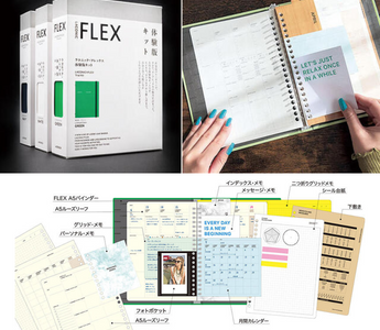 FLEX Loose-Leaf Trial Kit by LACONIC featuring A5 binder, layered pages, sticker release paper, and masking tape storage for creative planning and organization.