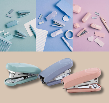 HD-10P mini stapler in cute muted colors, compact and lightweight, perfect for students, office workers, and stationery enthusiasts looking for a stylish desk accessory.