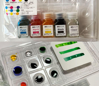 Custom Ink Kit with five vibrant inks, droppers, and palette for creating original ink colors at home. Perfect DIY ink kit for stationery lovers, journaling, and creative projects.