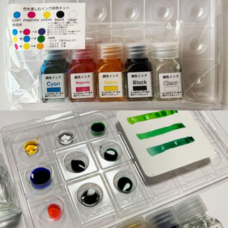 Custom Ink Kit with five vibrant inks, droppers, and palette for creating original ink colors at home. Perfect DIY ink kit for stationery lovers, journaling, and creative projects.