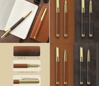 Eco-friendly fountain pen from IWI Retro Brass series featuring recycled leather details, brass body, and elegant design for sustainable everyday writing and journaling.