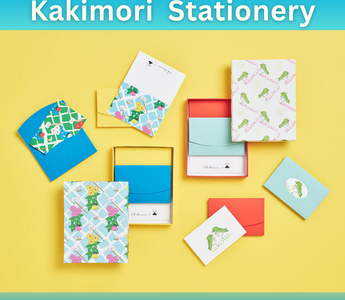 Kakimori stationery artist collaboration cards 2025 featuring mini cards by toolpress and message cards by Kayo Nomura, blending Japanese stationery design with heartfelt letter writing.
