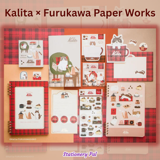 Kalita Furukawa Paper Works collaboration features a cozy coffee stationery series with red check designs, coffee-themed memo pads, letter sets, and notebooks inspired by relaxing café moments.