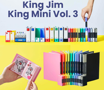 The King Jim King Mini Series Vol. 3 features cute and practical mini clear files and mini ring binders, perfect for oshi-katsu fans, trading card storage, and Japanese stationery lovers.