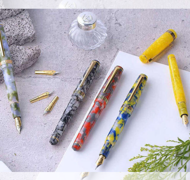  Laban Rosa fountain pen in marbled acrylic resin with semi-transparent barrel, inspired by 18th-century Neoclassical design, available in eight colors including Passion Red, Lilac, Sky Blue, and Spring, by Taiwanese brand Laban.