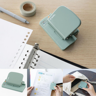 Carl Gauge Punch Light in Light Green, a compact loose-leaf punch designed for students and professionals. Portable, stylish, and perfect for school, office, or café use.