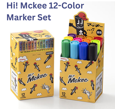 Hi! Mckee 12-color marker set in a cute limited edition box featuring playful characters, organized storage, and bright vivid colors for creative projects, journaling, and school festivals