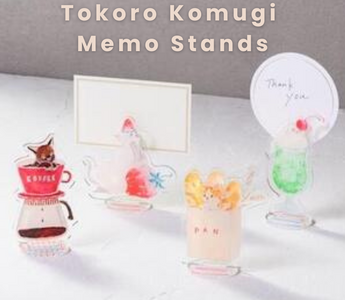 Tokoro Komugi memo stand featuring adorable looking-away cats from Stationery Girls Expo Tokyo 2025, a limited-edition acrylic desk accessory for stationery lovers.