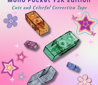 Mono Pocket correction tape Y2K Edition by Tombow in five bright skeleton colors, featuring a compact eraser-sized design perfect for students and stationery lovers.