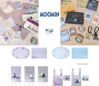 New Moomin stationery collection 2025 featuring aurora themed and outdoor themed notebooks, memo pads, sticky notes, and pouches from Gakken Staful with sparkly pastel colors and earthy outdoor designs perfect for stationery lovers