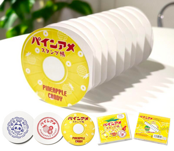Pine Ame Stamp Book with cute Japanese candy-inspired design, accordion style, and no-bleed pages, perfect for stamp collectors, journaling, and fun stationery fans.