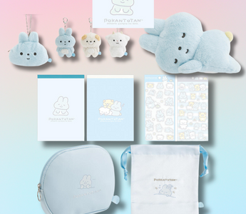 San-X POKANTOTAN Pokanto Simple collection featuring kawaii stationery, plush toys, memo pads, stickers, and pouches with soft pastel designs released in 2025.