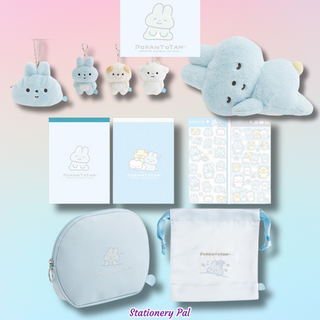 San-X POKANTOTAN Pokanto Simple collection featuring kawaii stationery, plush toys, memo pads, stickers, and pouches with soft pastel designs released in 2025.