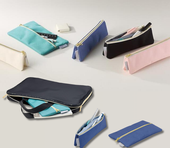 Raymay Fujii Oritate Self-Standing Slim Pen Case in multiple colors, featuring a foldable, space-saving design that stands upright and keeps pens organized neatly on your desk.