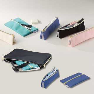 Raymay Fujii Oritate Self-Standing Slim Pen Case in multiple colors, featuring a foldable, space-saving design that stands upright and keeps pens organized neatly on your desk.