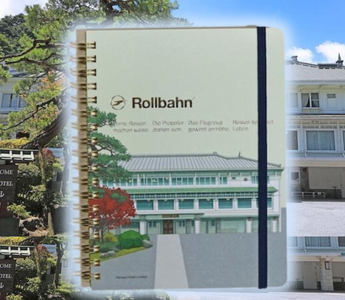 Rollbahn Nikko Kanaya Hotel notebook with perforated 5mm grid pages, featuring the hotel’s iconic main building illustration, perfect for travel journaling, memory keeping, and Japanese stationery collectors.