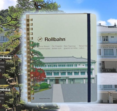 Rollbahn Nikko Kanaya Hotel notebook with perforated 5mm grid pages, featuring the hotel’s iconic main building illustration, perfect for travel journaling, memory keeping, and Japanese stationery collectors.