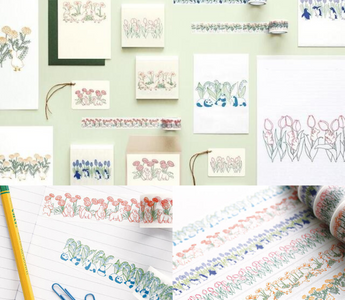 Cute stationery series PETIT ET GRAND with animals and flowers. Features washi tape, memo pads, and clear files that bring charm to journaling, studying, and organizing.