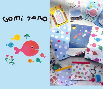 Colorful items from the Taro Gomi Stationery Series Vol. 5, featuring cute Japanese stationery with playful summer designs inspired by picture books.