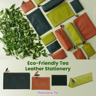 Cha no Megumi collection from Japan features eco-friendly leather stationery made with recycled green tea leaves, blending sustainability and stylish design.