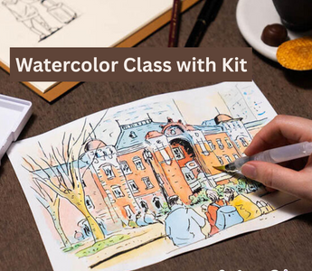 Lakit urban sketching online class teaches beginners how to sketch city scenes with watercolor. Includes a kit with pen, paints, and paper for easy step-by-step lessons.