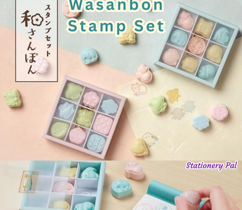 Wasanbon Stamp Set by Sun-Star Stationery featuring cute Japanese patterns and animal designs, perfect for journaling, planner decoration, and kawaii stationery fans.