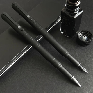 IWI Handscript Classic Pure Black fountain pen with German Bock nib, twist mechanism, and geometric pattern design - premium black fountain pen for professional writing and everyday use with extra fine tip and converter cartridge system