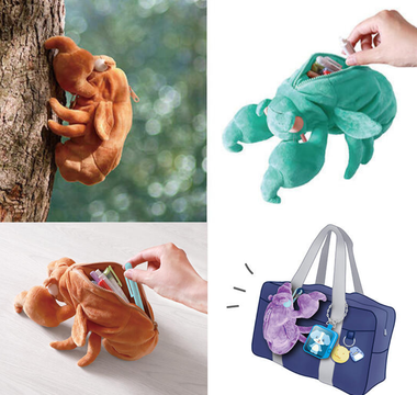 Cicada Pencil Case by Sun-Star Stationery standing upright on a desk and clipped to a bag; a funny and realistic insect-themed pen case that combines creativity and function.