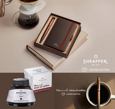 Sheaffer Coffee Edition coffee scented fountain pen ink in a 50ml bottle, offering smooth writing, deep brown color, and a gentle coffee aroma perfect for journaling and stationery lovers.