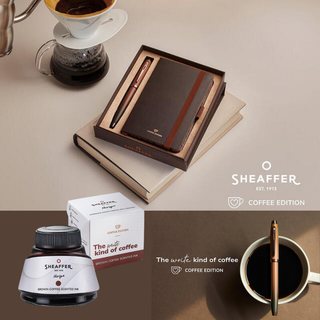 Sheaffer Coffee Edition coffee scented fountain pen ink in a 50ml bottle, offering smooth writing, deep brown color, and a gentle coffee aroma perfect for journaling and stationery lovers.